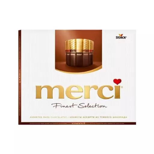 شکلات کادویی مرسی قهوه ای 4 طعم تلخ merci(250 گرمی)

