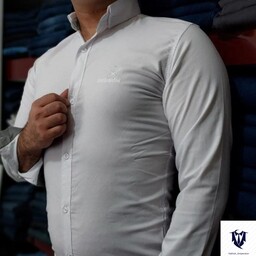 پیراهن مردانه سفید  آستین بلند اندامی کش جنس بنگال  گرم بالا اندامی ساده  سایز m تا  6xl