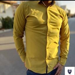 پیراهن مردانه  خردلی اندامی آستین بلند کشی (ارسال رایگان)