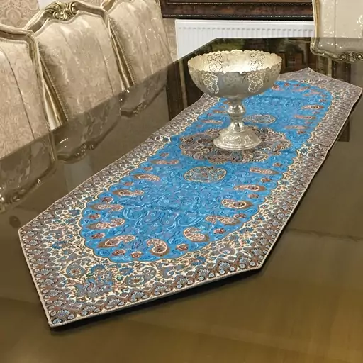 رومیزی رانر ترمه ابعادطرح شاهپسند(50x150)آبی