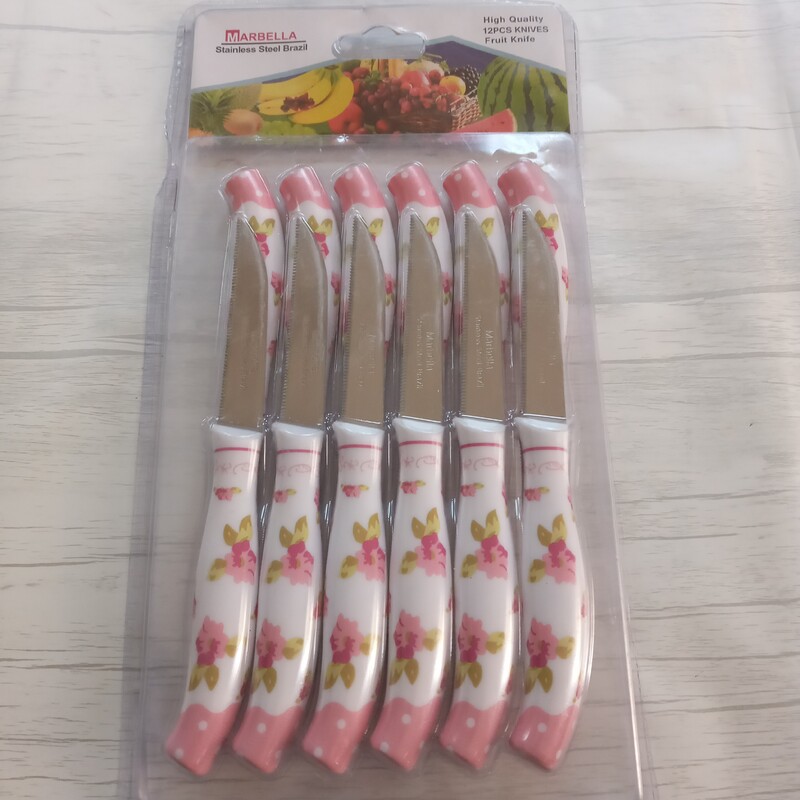 چاقو میوه خوری ماربلا 12 عددی طرح سرامیکی تیغه استیل دسته پلاستیک فشرده وارداتی برزیل (کارد میوه خوری )