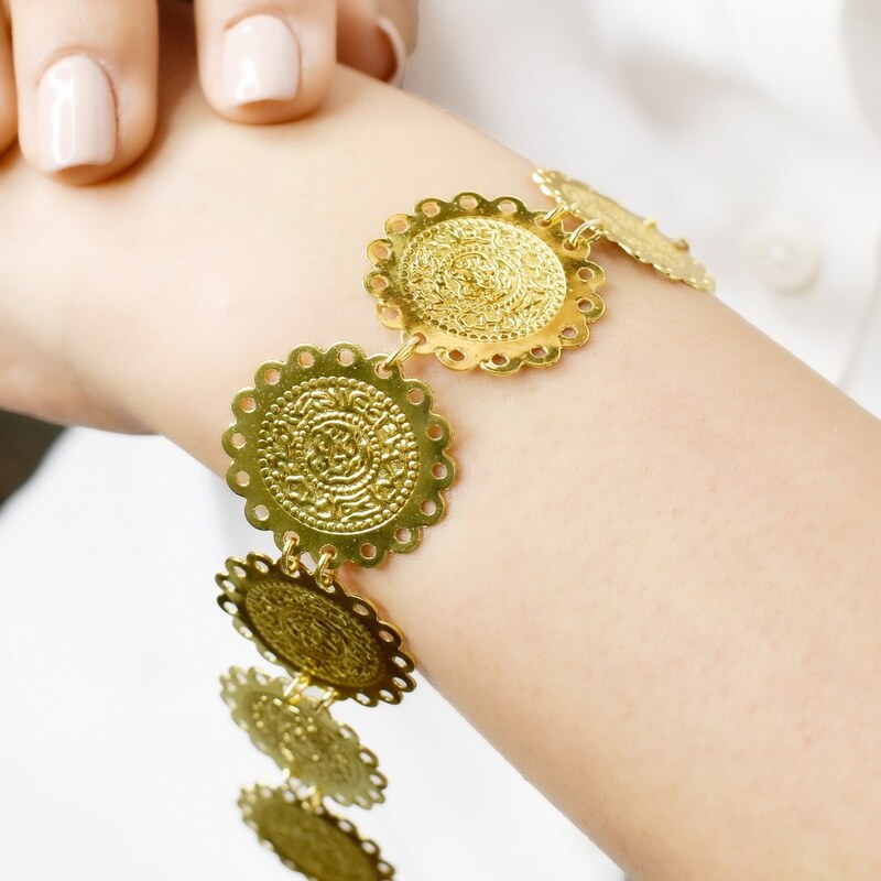 دستبند زنانه سکه ای طرح طلا کد 6437