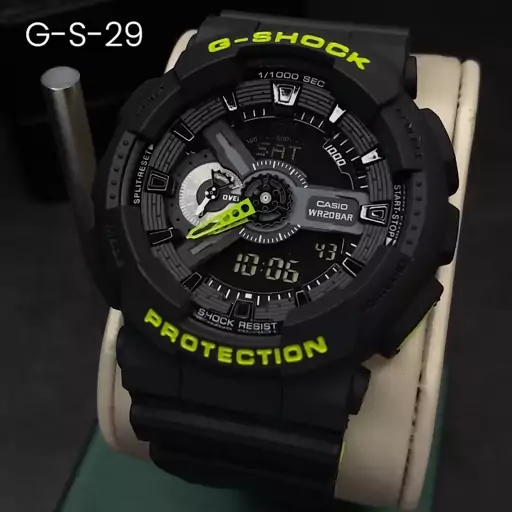 ساعت  مچی جی شاک GA110 مشکی فسفری  (جیشاک GShock) ، صد در صد ضدآب ، تنظیم اتوماتیک با پایتخت کشورها ، اتولایت دار