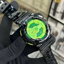 ساعت  مچی جی شاک GA110 مشکی داخل فسفری  (جیشاک GShock) ، صد در صد ضدآب ، تنظیم اتوماتیک با پایتخت کشورها ، اتولایت دار