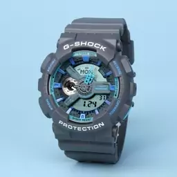 ساعت  مچی جی شاک GA110 طوسی آبی اسپرت  (جیشاک GShock) ، صد در صد ضدآب ، تنظیم اتوماتیک با پایتخت کشورها ، اتولایت دار