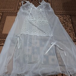 لباس خواب زنانه فری سایز تا اندام نرمال تور گیپور نرم شیک و راحت کد 408   رنگ صورتی