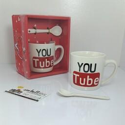ماگ جعبه کادویی  قاشق دار  یوتیوب YOU Tube وارداتی درجه یک ، ماگ دمنوش 