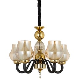 لوستر مشکی طلایی بسیار شیک لامپ خور حباب دار مناسب برای سالن و خواب و آشپزخانه کد M8053 پنج شاخه 