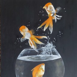 تابلو نقاشی رنگ روغن ماهی در ابعاد 50 در 70 بدون قاب