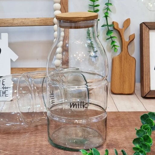 بطری شیر و آبمیوه با درب چوبی واشر دار شیشه شیر  بطری درب دار نگهداری مایعات