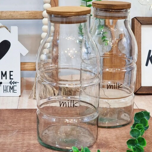 بطری شیر و آبمیوه با درب چوبی واشر دار شیشه شیر  بطری درب دار نگهداری مایعات