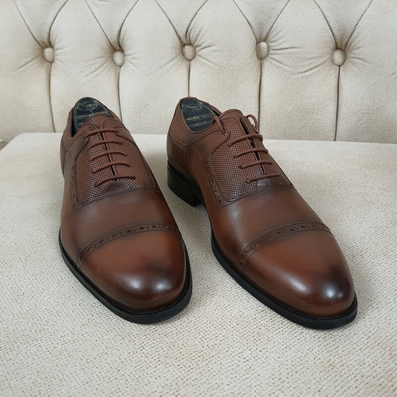 کفش ترک تمام چرم مردانه  برند جنتون ترکیه سایز  41 رنگ قهوه ای کد413 ( تک سایز )