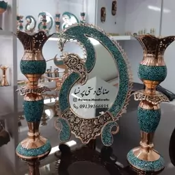 آینه  فیروزه کوبی ترمه قلم زنی با لاله عباسی برند پرنسا ارسال رایگان