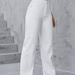 شلوار جین بگ سفید سایز بندی از 38 تا 54 عرض دمپا 23 تا 26 قد 105 تا 110