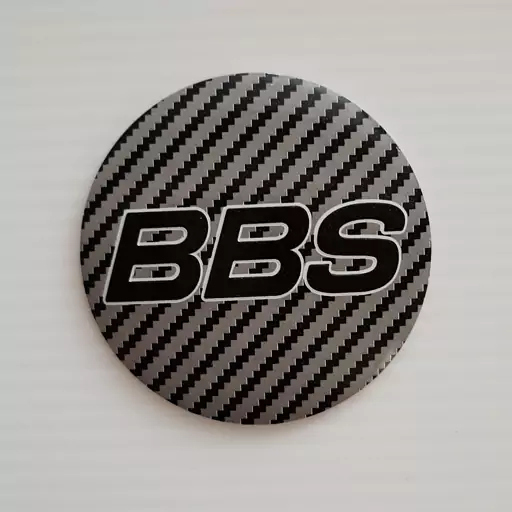 آرم وسط رینگ چرخ ماشین طر ح BBS کربن درشت نوشته مشکی(مناسب همه رینگهای اسپرت با دهنه سایز 030)