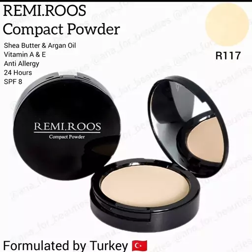 پنکک گیاهی دوکاره رمی رز رنگ بژ روشن R117
Remi.roos Compact Powder 24H
