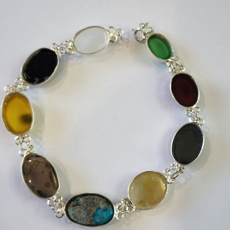 دستبند نقره با سنگ های اصل و معدنی 9 جواهر