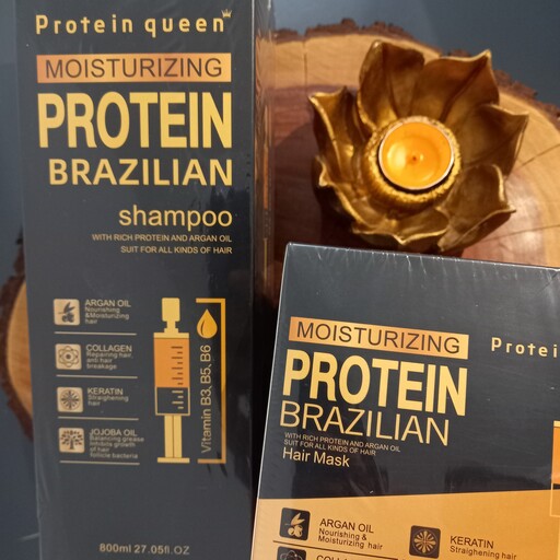 پک شامپو 800 میل و ماسک مو 1000 میل پروتئین کویین (کوئین) برزیلین با کیفیت فوق العاده