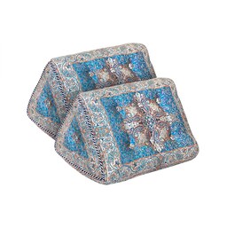 پشتی ترمه لمی مثلثی طرح قاجار رنگ آبی (یک جفت)