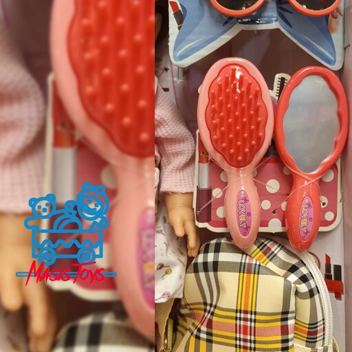 عروسک تمام گوشتی چشم متحرک جنس عالی وارداتی به همراه کیف ووسایل دست وپا متحرک مناسب برای گروه سنی سه سال به بالا