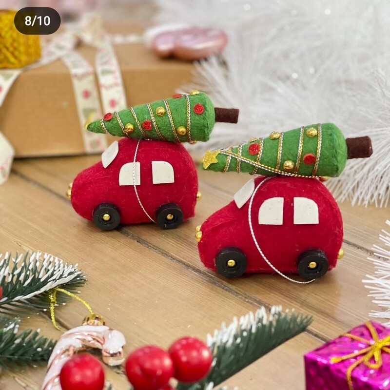 عروسک  ماشین و درخت کاج نمدی کریسمس