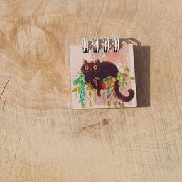 دفترچه جلد چوبی 5 سانتی طرح گربه سیاه