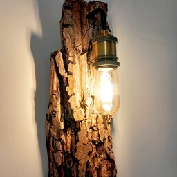 چراغ دیواری مدرن روستیک از پوست طبیعی درخت گردو