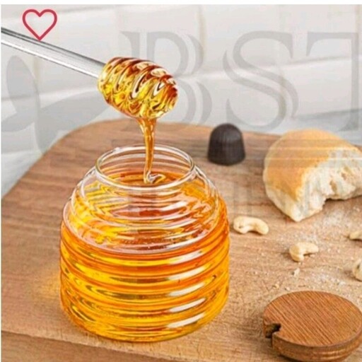 ظرف عسل با قاشق و درب بامبو