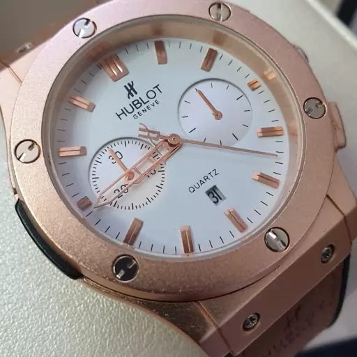 ساعت مچی مردانه هابلوت بند رابر  قاب استیل صفحه سفید HUBLOT 