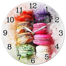 ساعت دیواری گرد مدل 1343 طرح شیرینی ماکارون رنگارنگ انتزاعی قطر 30 سانتیمتر