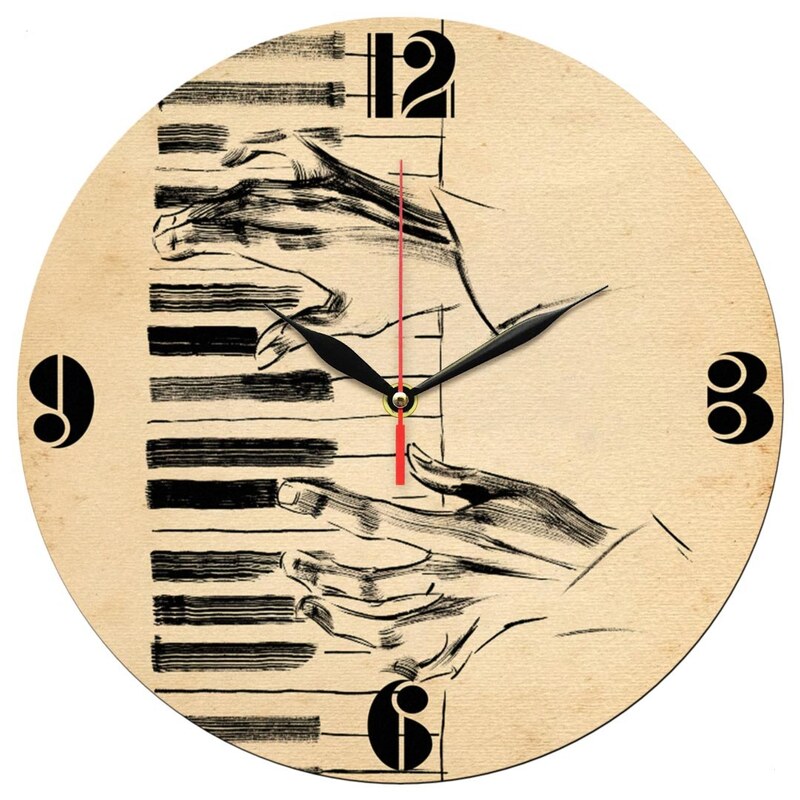 ساعت دیواری گرد مدل 1371 طرح موسیقی و نوازنده پیانو قطر 30 سانتیمتر