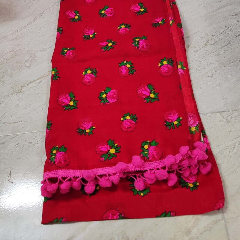 شال موهر پاکستانی گل رز ریز رنگ قرمز جگری