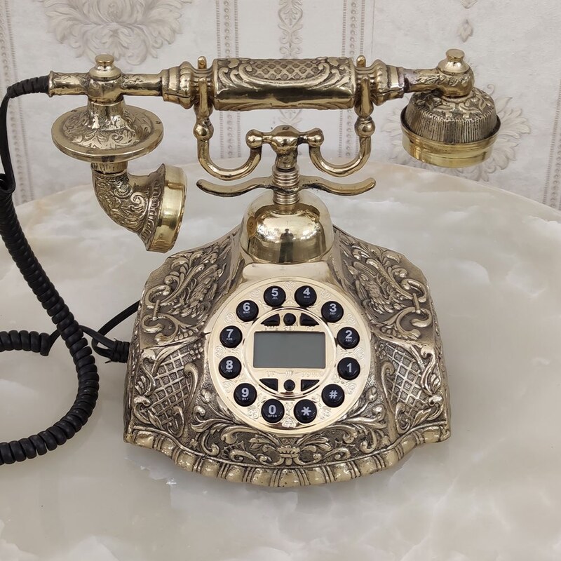 تلفن برنز رومیزی کلاسیک طرح گرد ( تلفن برنجی ) کد 1843
