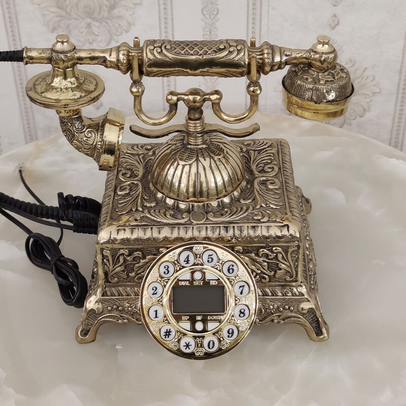 تلفن برنز رومیزی کلاسیک مدل مربع ( تلفن برنجی ) کد 1842
