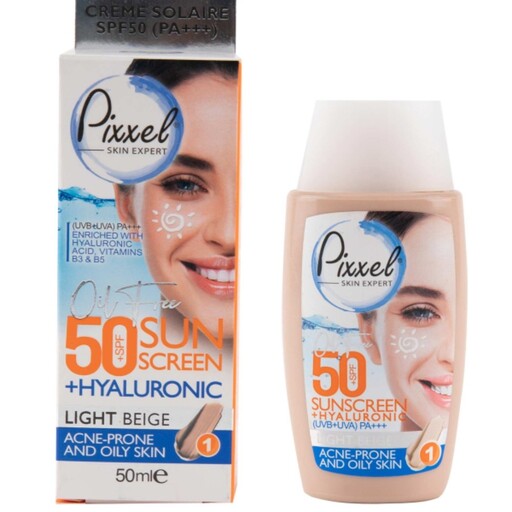 کرم ضدآفتاب پیکسل مخصوص پوست چرب ،جوش دار و مختلط با SPF50 و رنگ بژ  روشن 