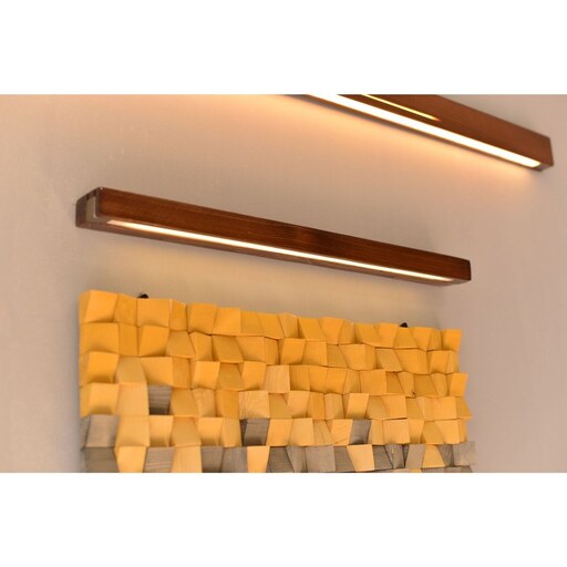 چراغ خواب چوبی تزیینی دیواری از جنس چوب نراد و استیل و LED آفتابی مدل UP کد 53