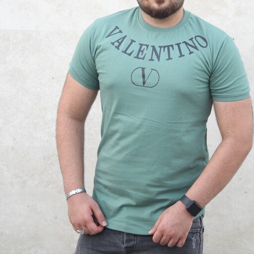 تیشرت مردانه مدل VALENTINO چاپدار یقه گرد رنگ سبز کله غازی ارسال رایگان