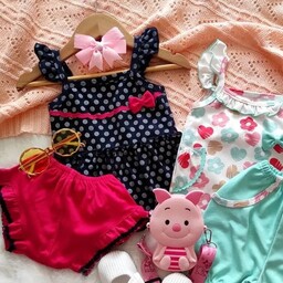 لباس نوزادی بچگانه دخترانه تاپ و شورتک جنس نخ پنبه مناسب نوزادی تا 2سال قیمت عالی