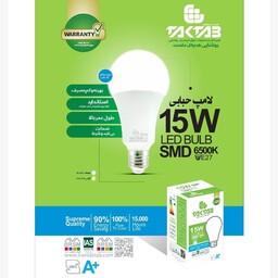 لامپ حبابی ال ای دی15 وات تک تاب  مهتابی پایه E27 استاندارد طول عمر بالا 90 در صد سیو انرژی 