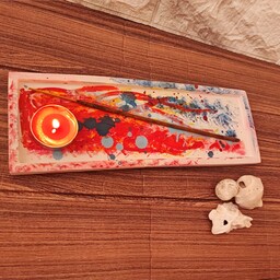 سینی سنگی رزین دکوری هدیه مجسمه جاسیگاری سینی هنری رنگی پذیرایی جاعودی 