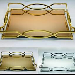 سینی کمانی آینه ای مستطیل در سه رنگ طلایی و انتیک و نقرهای 