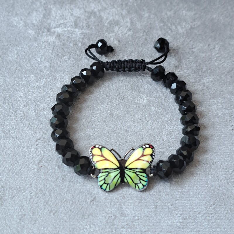 دستبند زنانه سنگ کریستال پلاک پروانه