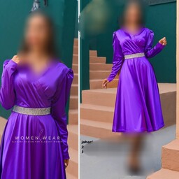 لباس مجلسی زنانه کوتاه الماس ساتن کره ای دو طرف کش