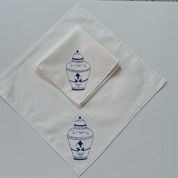 دستمال سفره پارچه ای طرح گلدان آبی (ست 6 تایی)(سفارش فقط با هماهنگی)