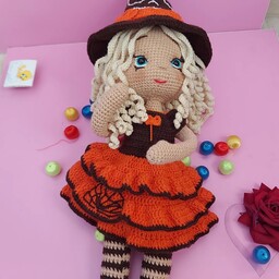 دختر هالووین  عروسک دستبافت  با قد 60 سانتی  بدون کلاه  80 سانت با کلاه 