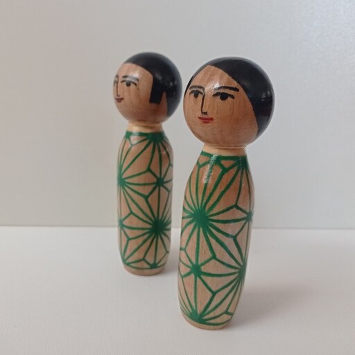 عروسک چوبی دو عددی زن و مرد طرح هندسی با ارتفاع 14 و قطر 4 سانتیمتر