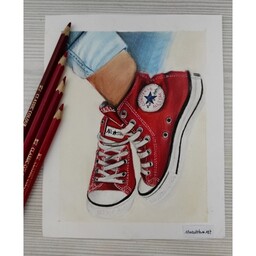 نقاشی مداد رنگی کفش آل استار سایز A5 (بدون قاب)