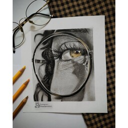 نقاشی چشم ترکیبی سیاه قلم و مداد رنگی سایز A5(بدون قاب)