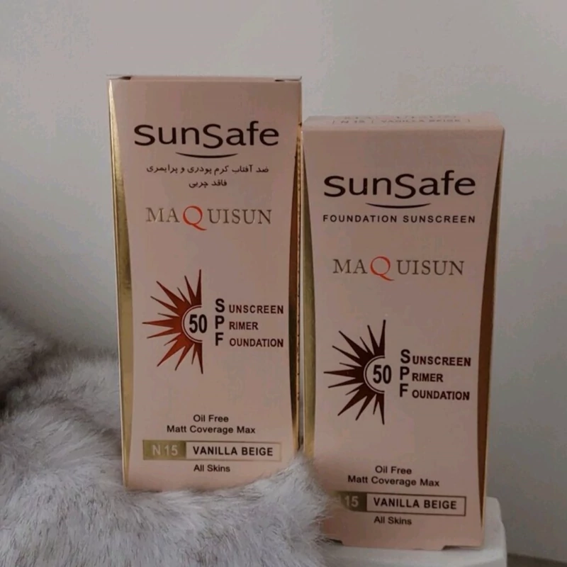 ضد آفتاب سان سیف کرم پودری و پرایمری مکیسان رنگ بژ وانیلی SPF 50 مدل N15 انقضا 1406