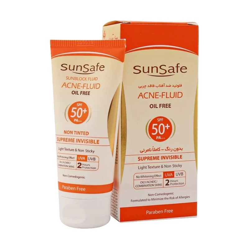 اکنه فلویید ضدافتاب spf50 بی رنگ سان سیف ACNE-FLUID (پس کرایه)